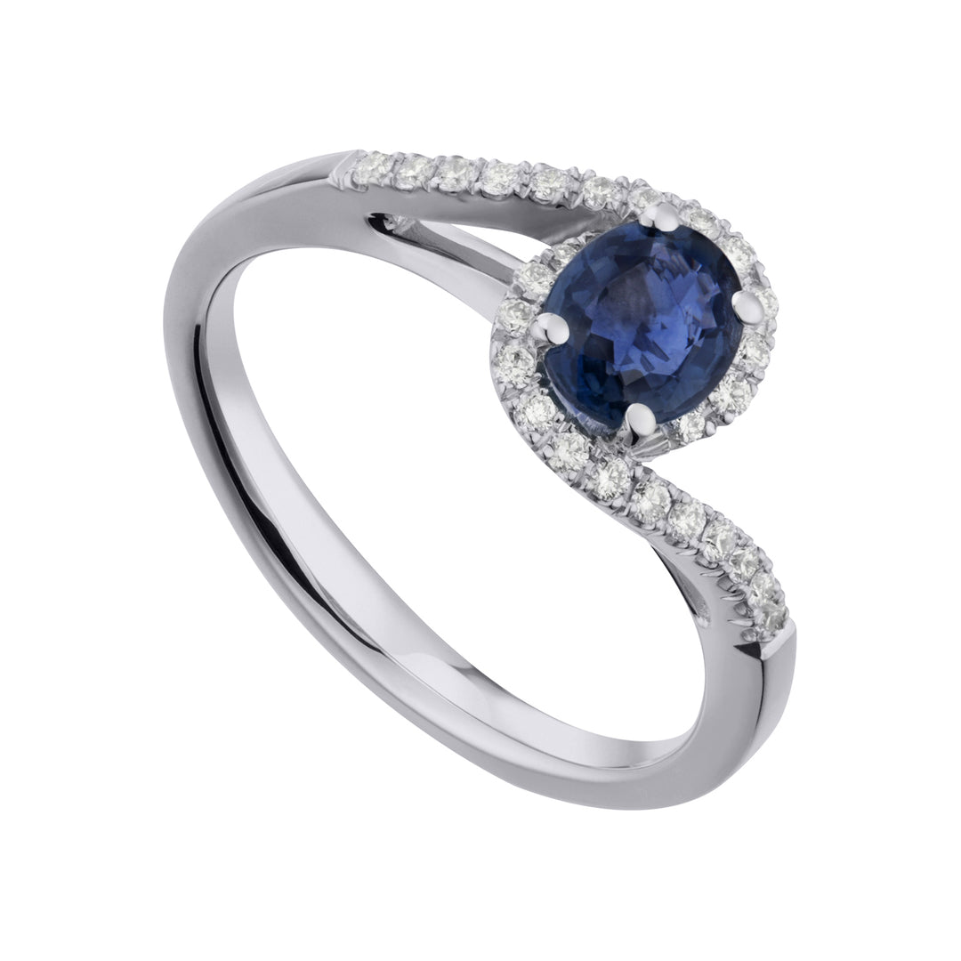 Golay diamanten ring met contour en ovale blauwe saffier ACLC203DIZB-21034110061