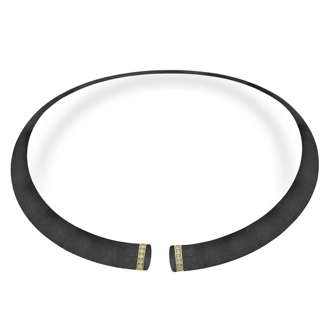 Tour de cou Golay en titane noir texturé avec éléments en or jaune 18 carats, serti de diamants, taille moyenne GD013O1DINETX_M