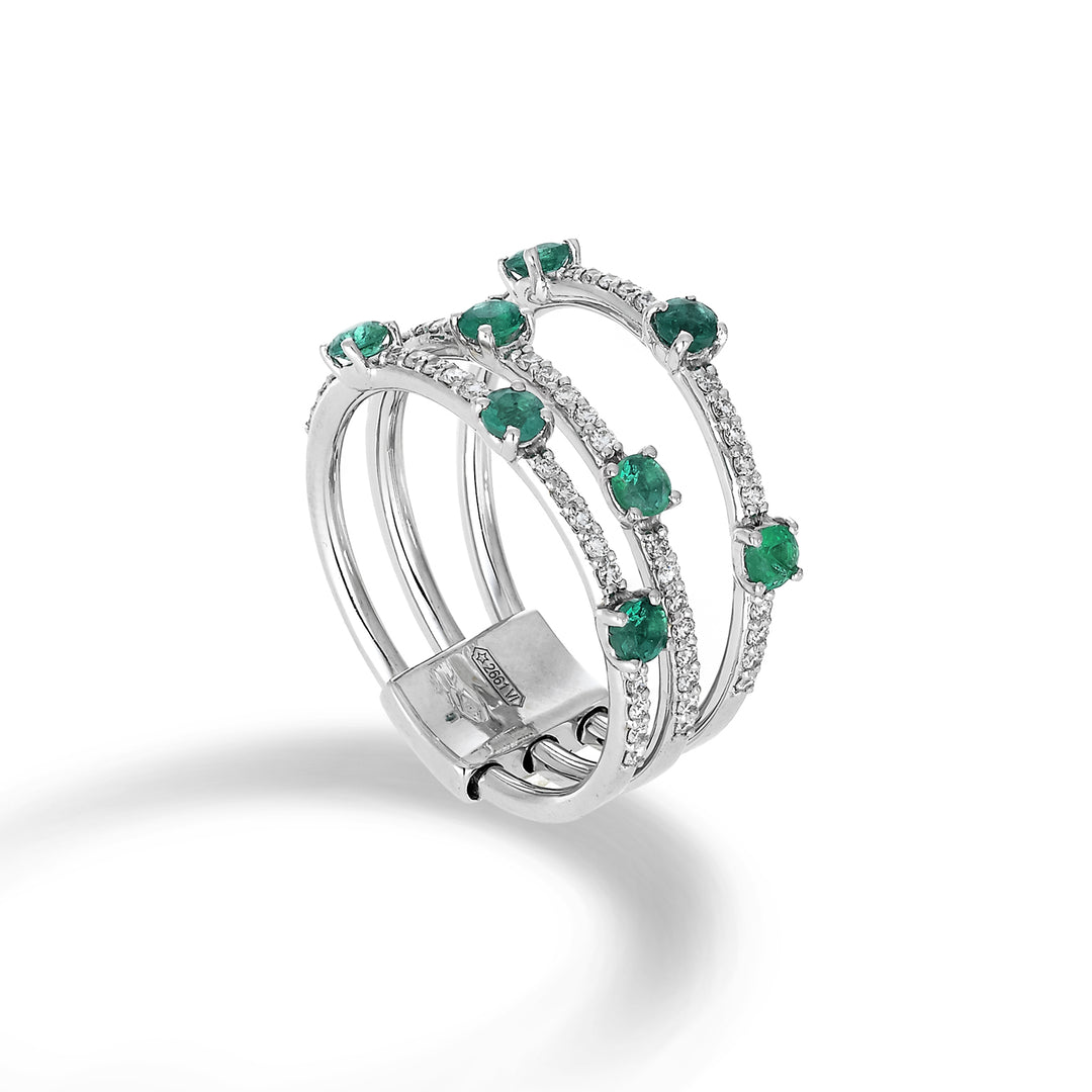 Golay třířadý víceřadý prsten s diamanty a smaragdy ATM002DISM-22158110038
