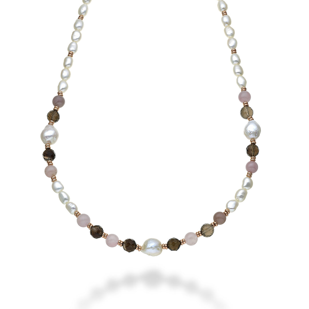 Mikiko cl ag925 fw bar 6/7 nucl.11/12 rosa opal und rauchquarz 8mm 60 cm MC7133A3QUARZOFUME