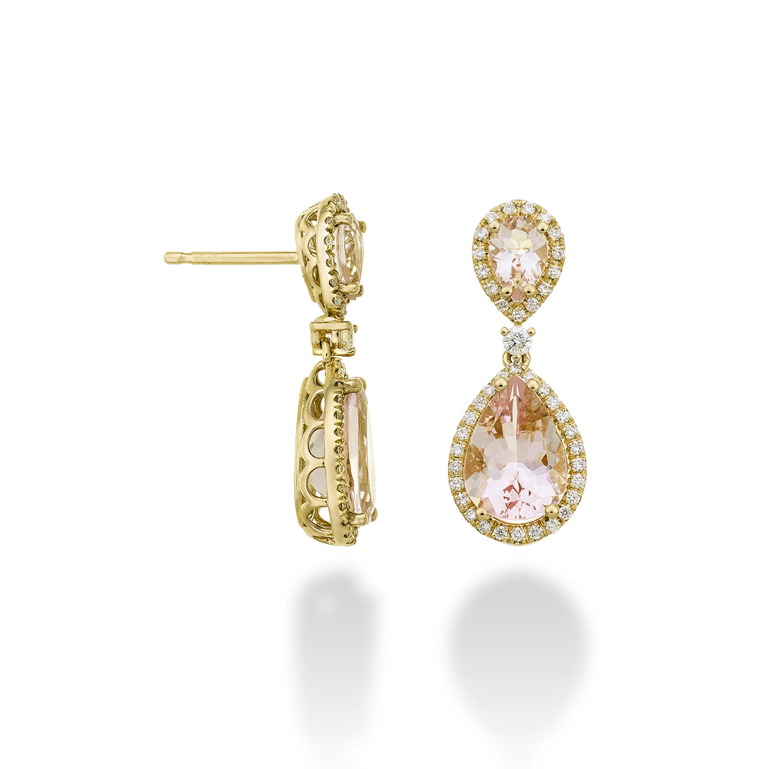 Pendientes Golay de morganita gota 8x6 y 4x3 y diamantes OCLC208DMO68-23236110028