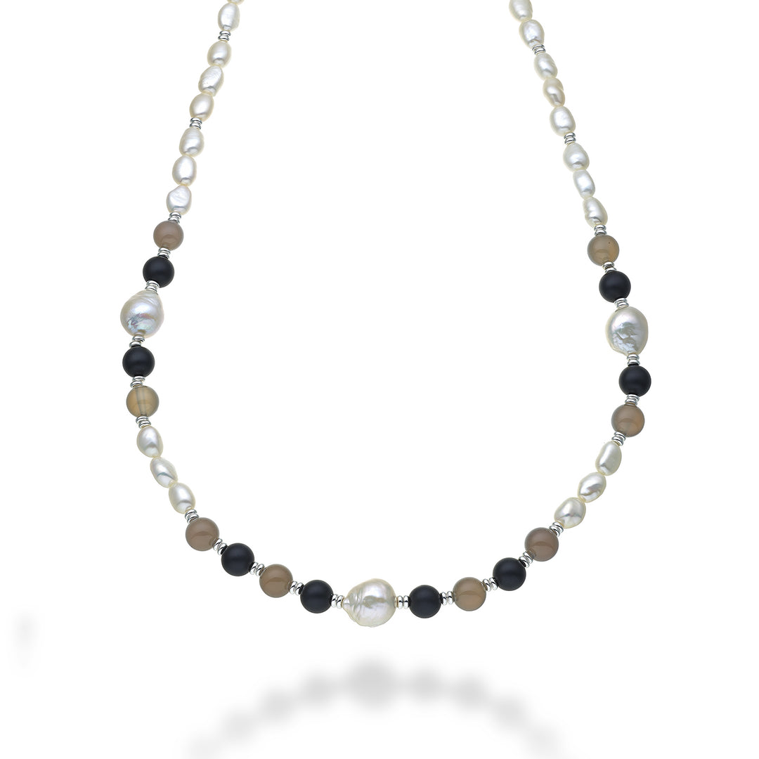 Nihama cl ag925 fw barre 6/7 nucl.11/12 agate grise et agate noire 8mm 60 cm NC7133A4AGATAGRIGI