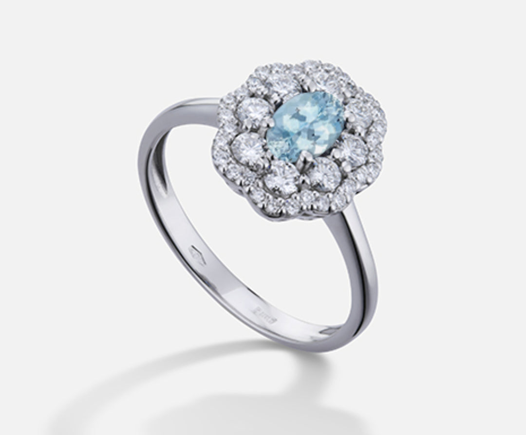 Nihama 18k oválný akvamarín 6x4 ct.0,30 dia ct.0,63 NA5114O4AM