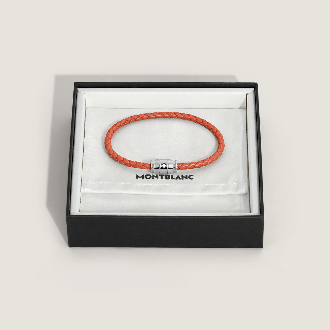 Montblanc 3-ring steel and Meisterstück Cayenne leather bracelet size S 13429160