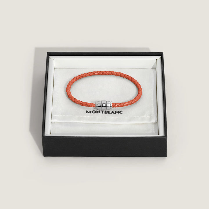 Montblanc 3-ring steel and Meisterstück Cayenne leather bracelet size S 13429160