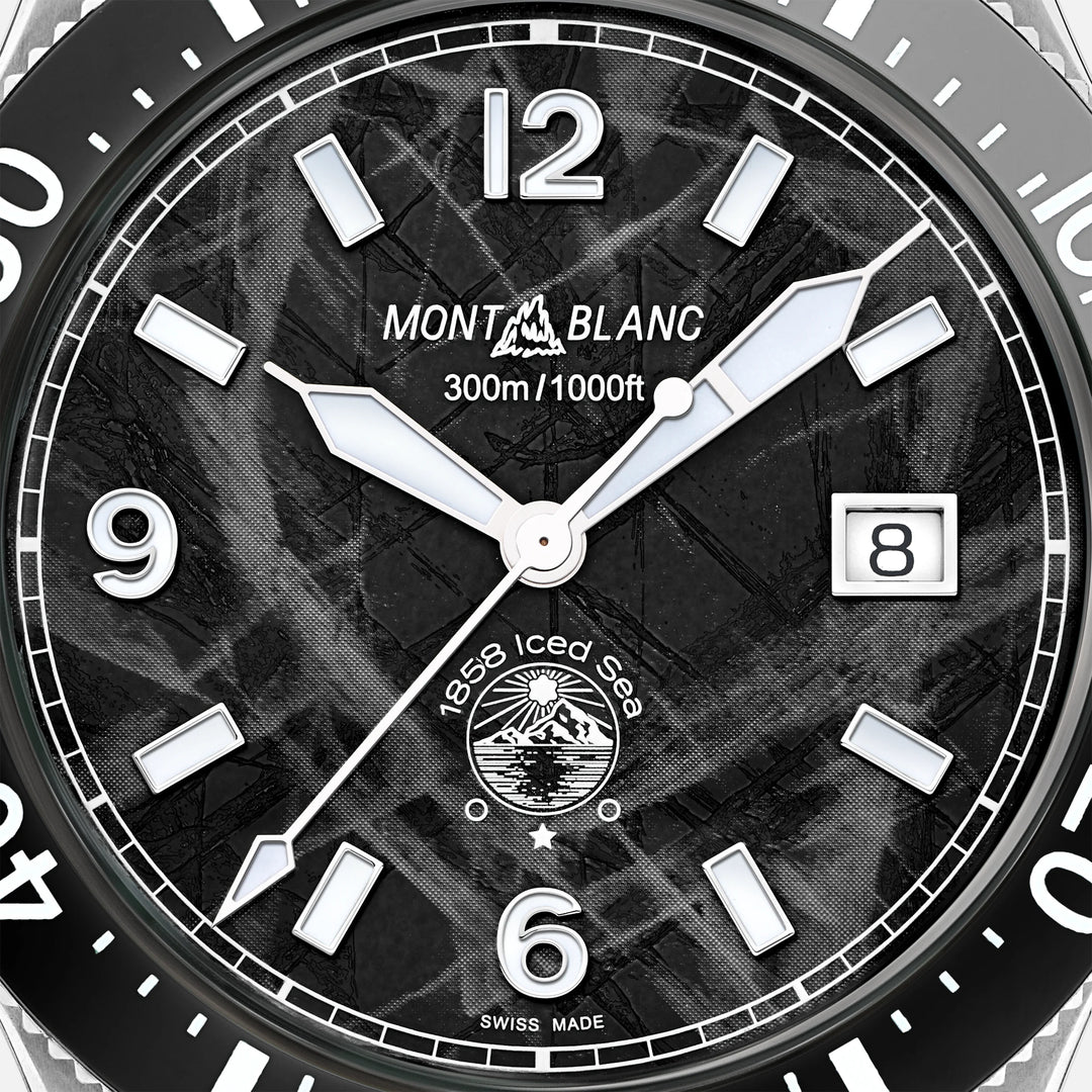 Montblanc घड़ी 1858 आइस सागर स्वचालित दिनांक 41 मिमी काला स्वत: स्टील 129371