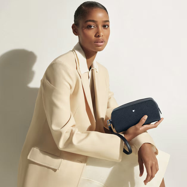 Montblanc small toiletry bag Sartorial blue tweed leather 221696