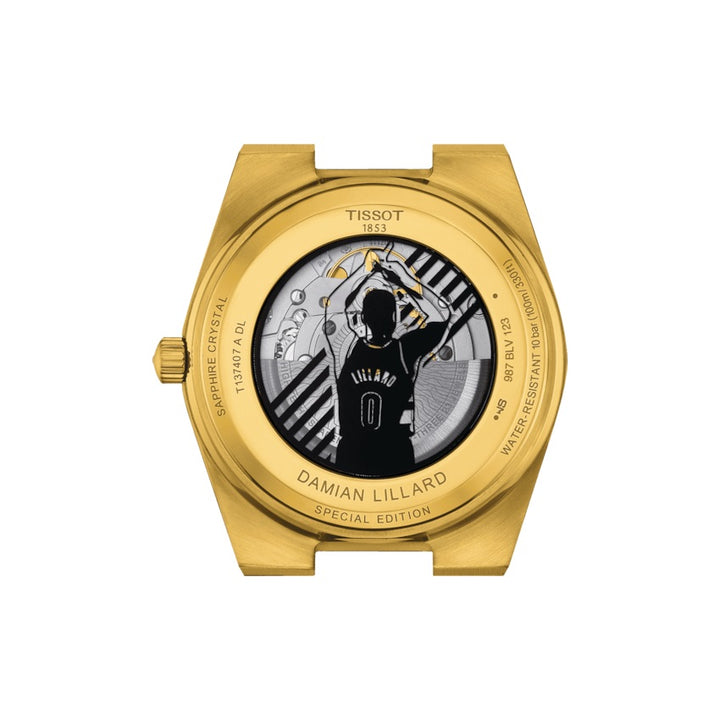 Tissot Clock Prx PowerMitic 80 Damian Lillard Special Edition 40mm Zwart automatische stalen afwerking PVD Gold Gold T137.407.33.051.00