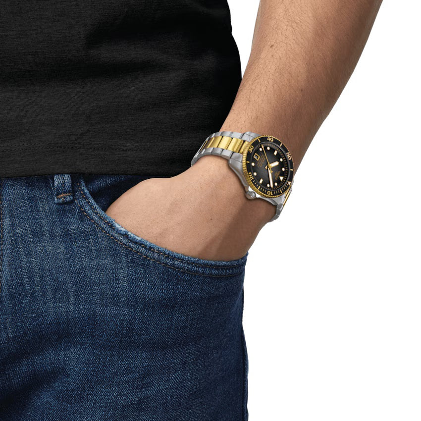 Tissot Watch Seastar 1000 Powermitic 800 mm szary automatyczny stal PVD kończy żółte złoto T120.807.22.051.00