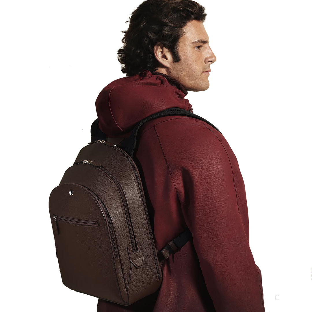 Rucsac mediu Montblanc 3 compartimente Piele sartorială Culoare Ebony 222929