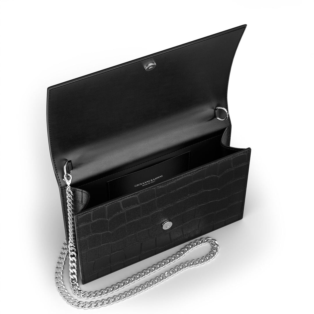 Pochette Giovanni Raspini jungle cuir croco noir bronzeblanc L0027