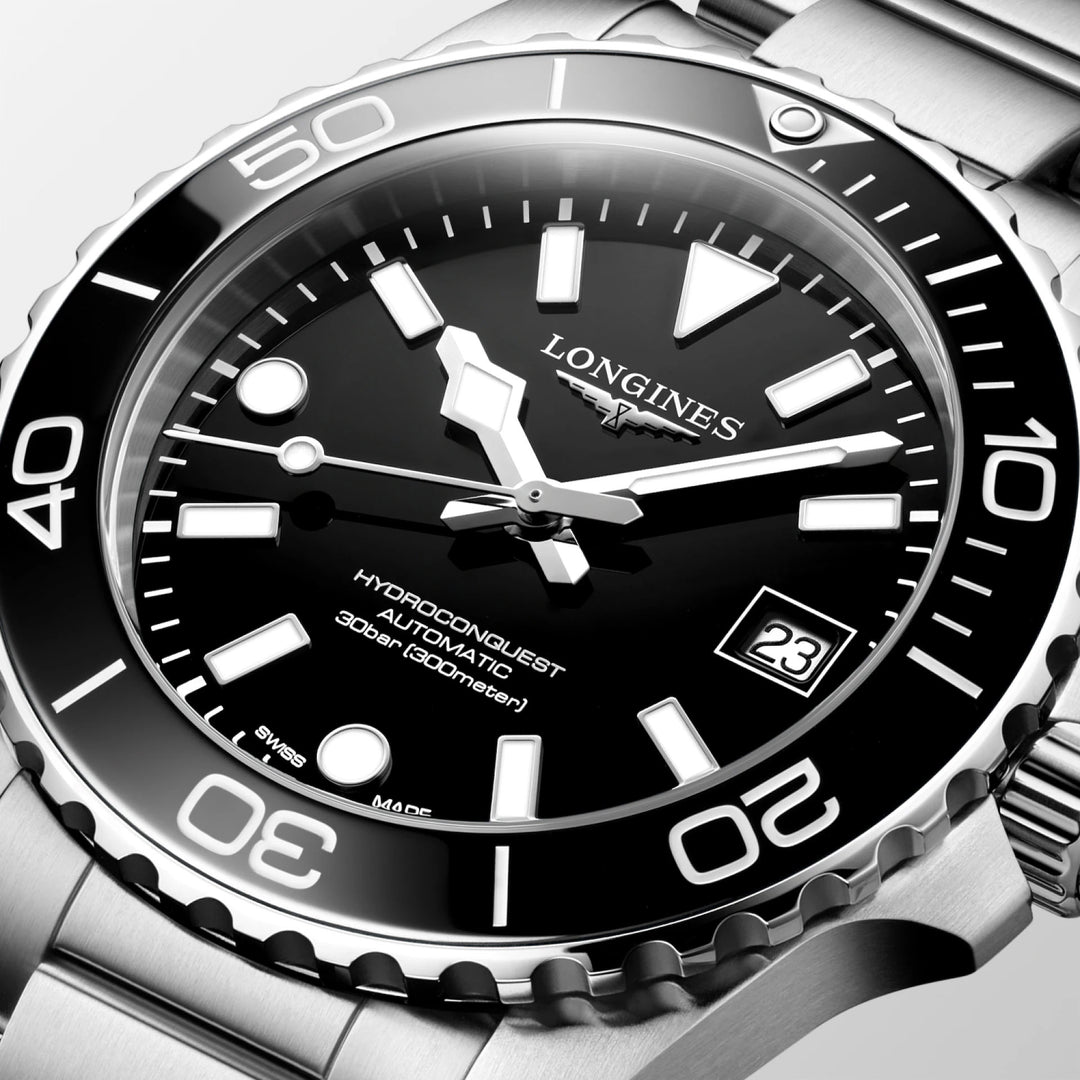 Longines Hydroconquest 39 mm czarny automatyczny stalowy zegarek L3.779.4.56.6