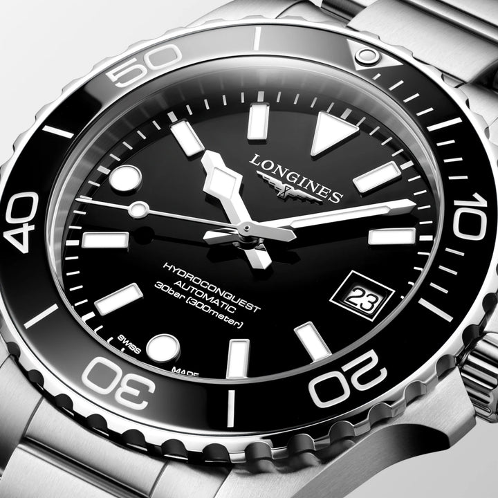 Longines Hydroconquest 39 mm czarny automatyczny stalowy zegarek L3.779.4.56.6