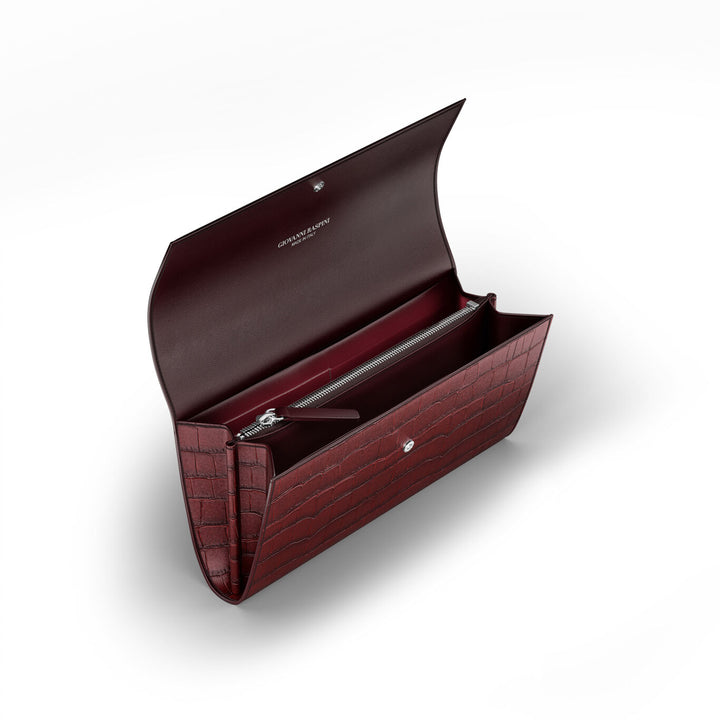 Carteira Giovanni Raspini selva continental croco couro branco bronze cor de vinho L0033