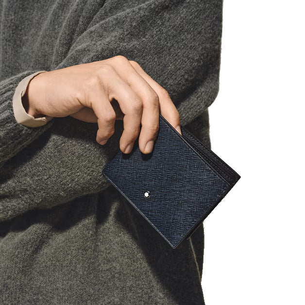 Montblanc 6 pocket wallet Sartorial leather tweed blue 220384