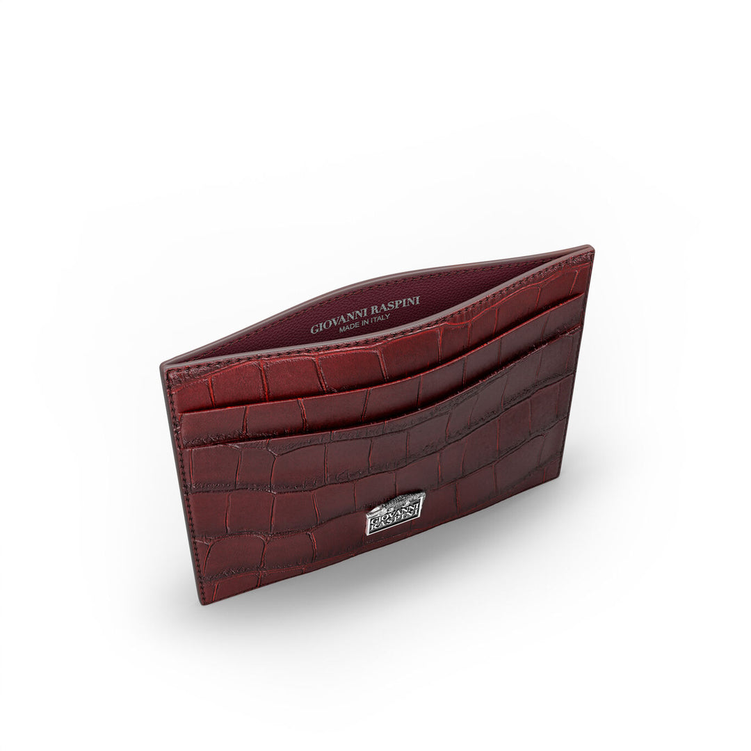 Porte-cartes en cuir croco bordeaux Giovanni Raspini argent 925 L0029