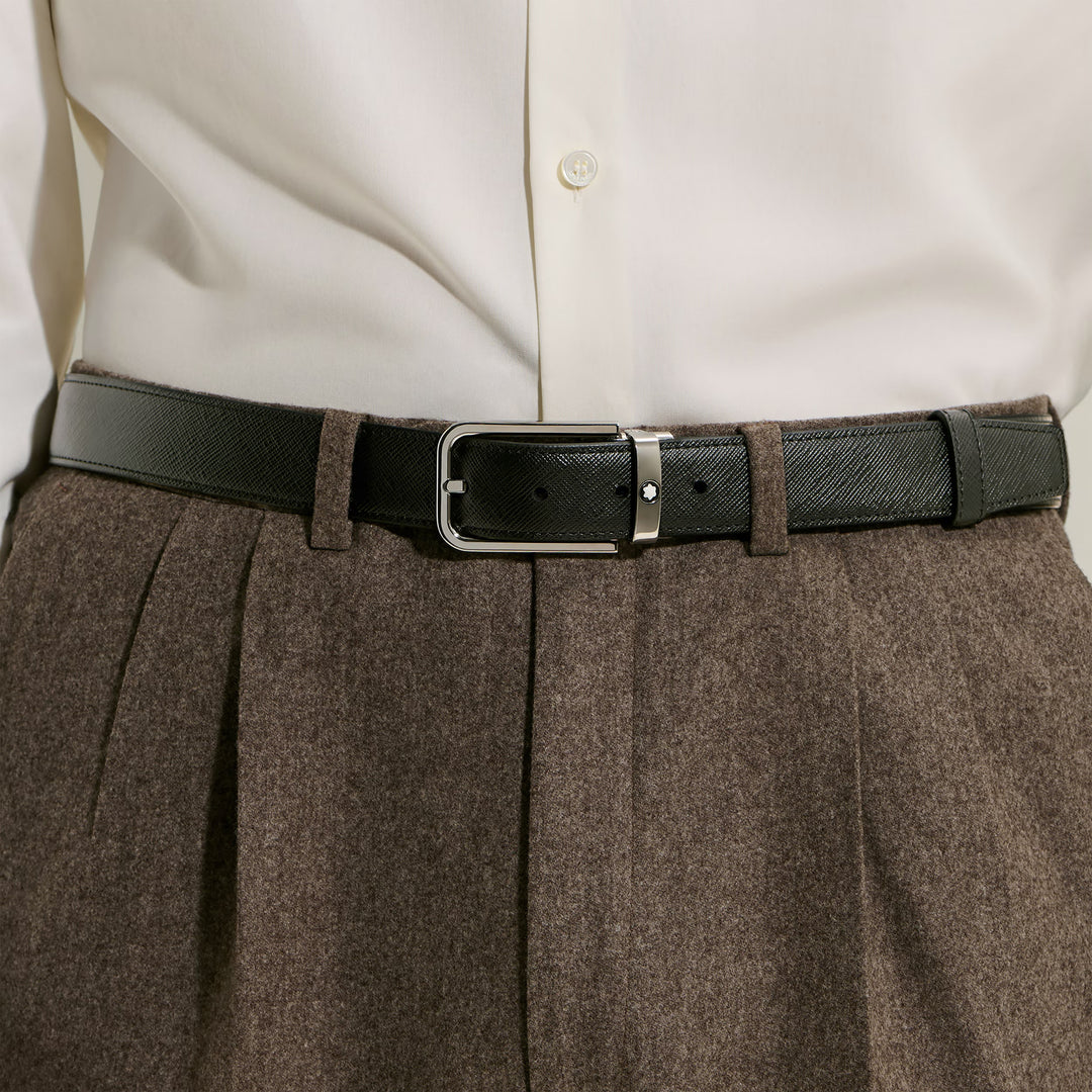 Cinto reversível Montblanc 30 mm preto/ébano fivela retangular em couro Sartorial 223413