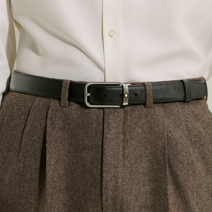 Cinto reversível Montblanc 30 mm preto/ébano fivela retangular em couro Sartorial 223413