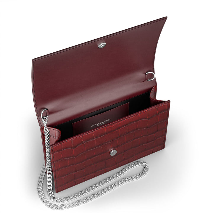 Pochette jungle Giovanni Raspini croco bordeaux bronze-blanc cuir L0034