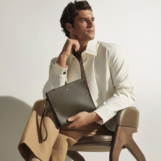 몽블랑 사토리얼 카키 가죽 클러치 백 221566