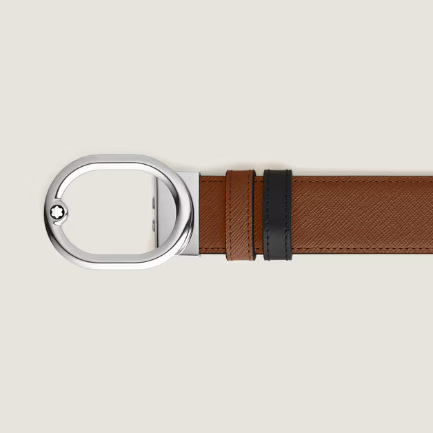 Montblanc L'Ovale reversible belt 35 mm in fawn blue/black leather 221024