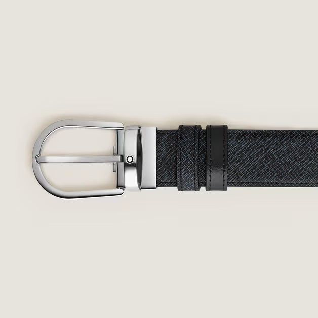 Ceinture réversible Montblanc Horseshoe 35 mm Sartorial cuir tweed bleu 198572