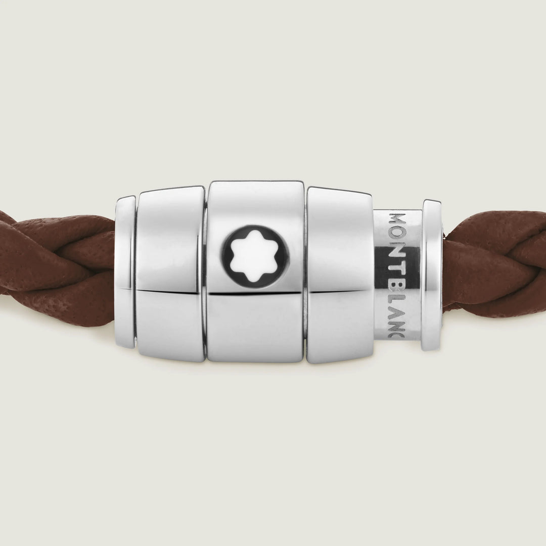 Montblanc steel bracelet with 3 rings and leather Meisterstück brown Fulvo size M 13600163