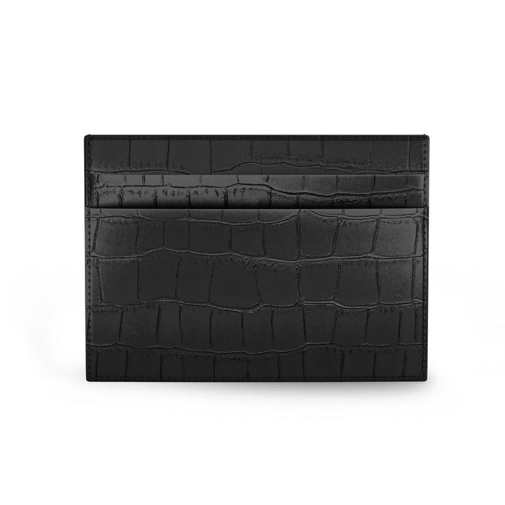 Porte-cartes Giovanni Raspini 4 compartiments cuir croco noir argent 925 L0022