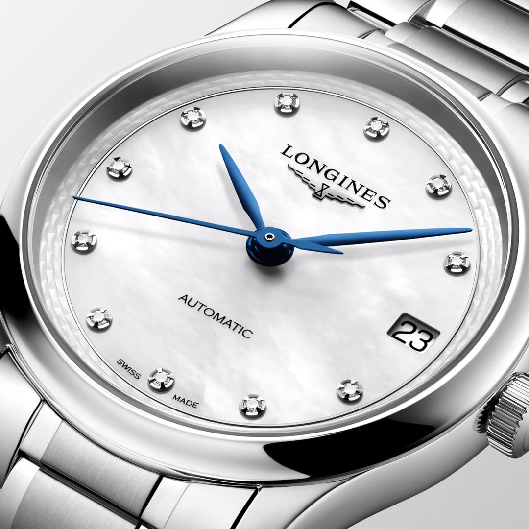 Longines orologio Master Collection 34mm madreperla diamanti automatico acciaio L2.450.4.87.6