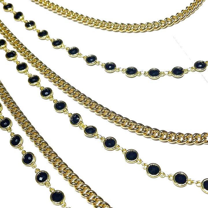 Federica Rossi multifile halskjede med 7 rader bronse bronse PVD gullgult 18kt krystaller fr.co.10