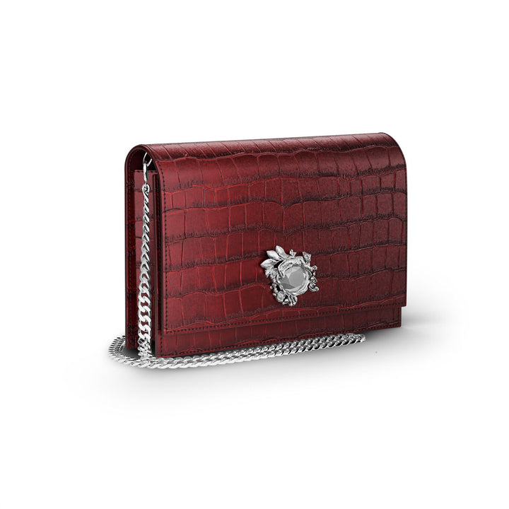 Pochette jungle Giovanni Raspini croco bordeaux bronze-blanc cuir L0034