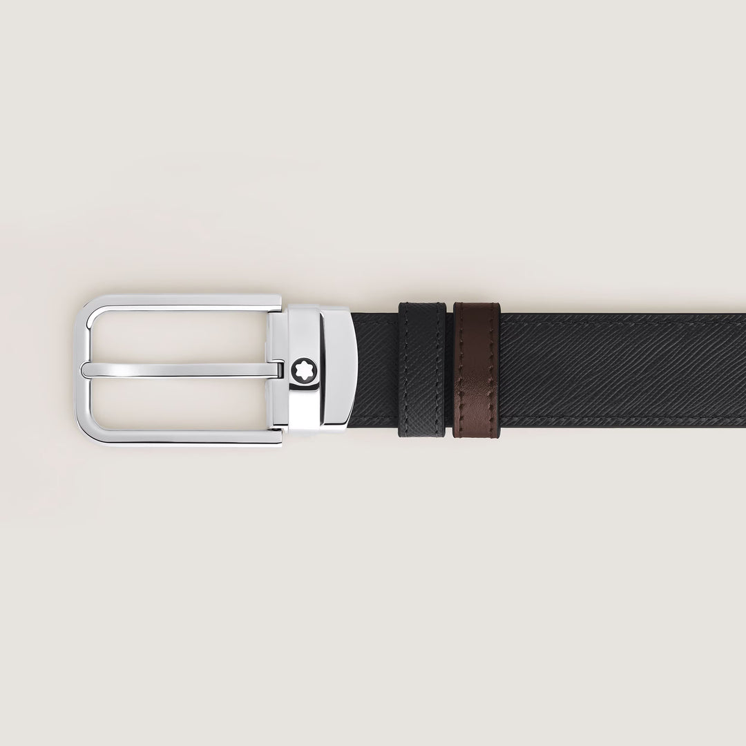 Cinto reversível Montblanc 30 mm preto/ébano fivela retangular em couro Sartorial 223413