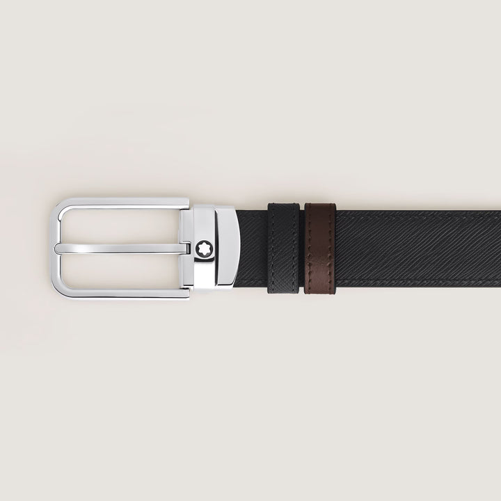 Cinto reversível Montblanc 30 mm preto/ébano fivela retangular em couro Sartorial 223413