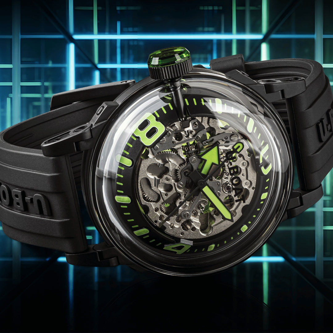 U-BOAT horloge U-65 44mm groen automatisch staal zwarte PVD afwerking 3347