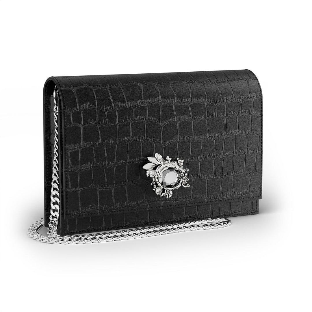Pochette Giovanni Raspini jungle cuir croco noir bronzeblanc L0027