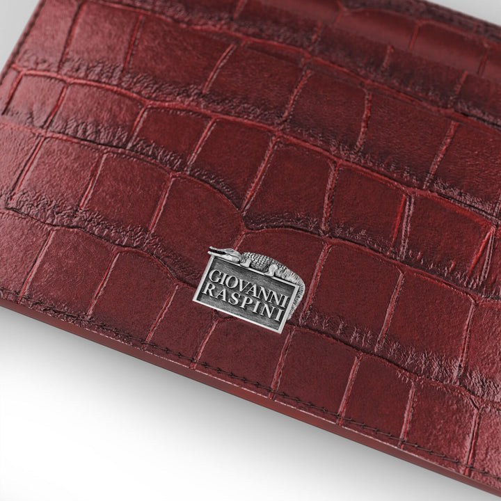 Porte-cartes en cuir croco bordeaux Giovanni Raspini argent 925 L0029
