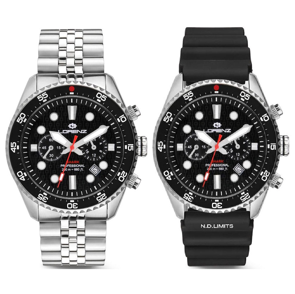 Lorenz Shark 5 Chrono 42 mm siyah kuvars çelik saat 030285AA