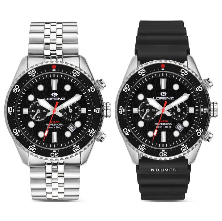 Lorenz Shark 5 Chrono 42 mm siyah kuvars çelik saat 030285AA