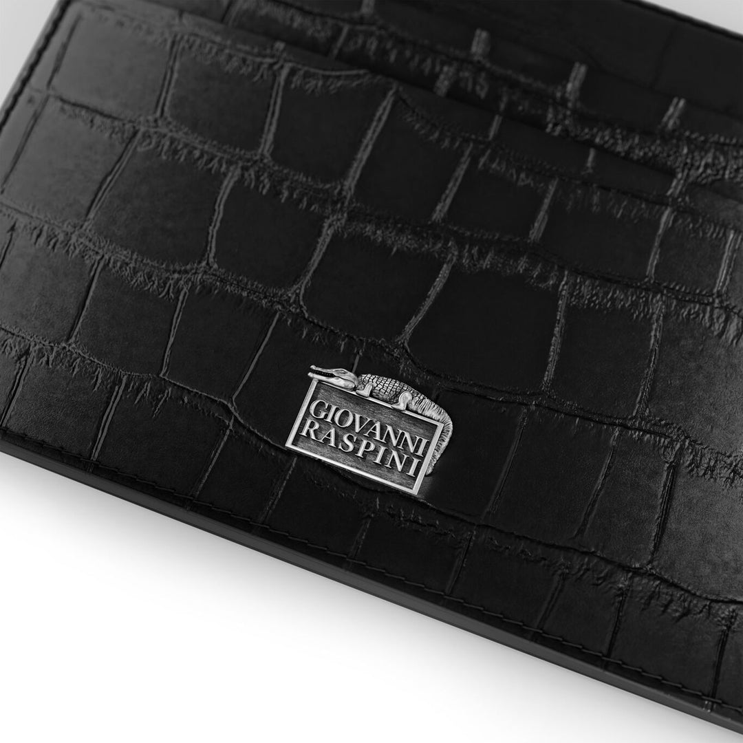 Porte-cartes Giovanni Raspini 4 compartiments cuir croco noir argent 925 L0022