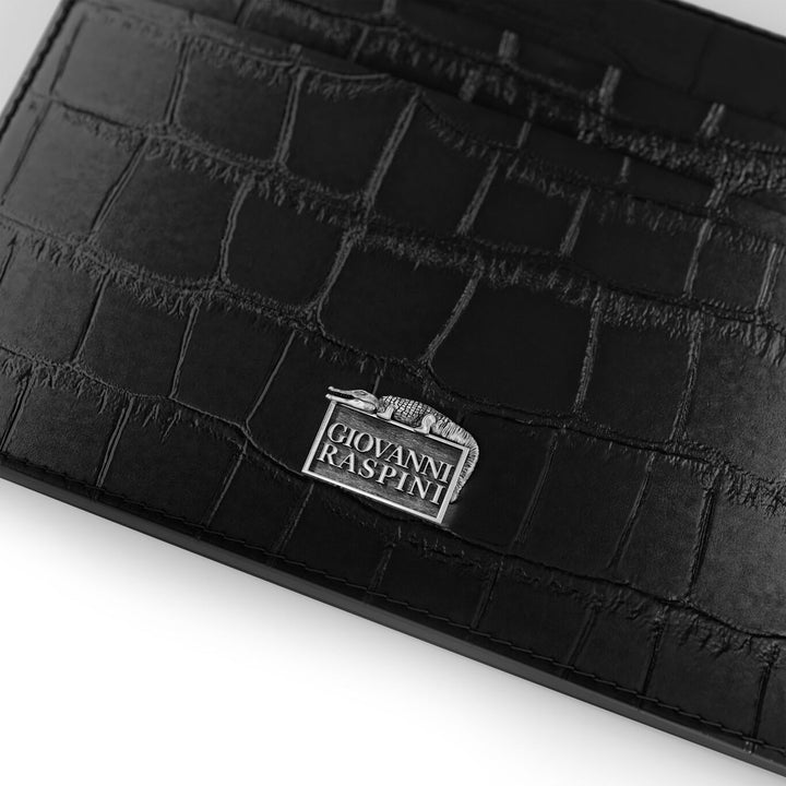 Porte-cartes Giovanni Raspini 4 compartiments cuir croco noir argent 925 L0022