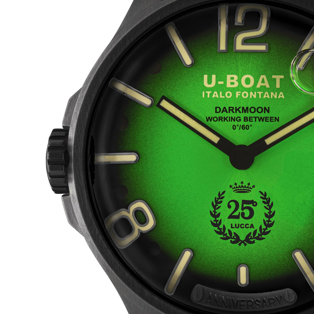 U-BOAT ウォッチ ダークムーン 25° 限定版 グリーン ソレイユ 46mm ブルー クォーツ スチール ブラック PVD 仕上げ 2030