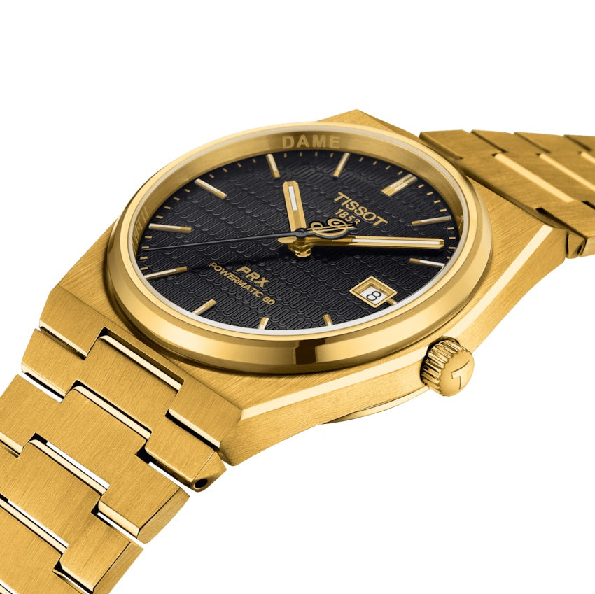 Tissot relógio PRX Powermatic 80 Damian Lillard Edição Especial 40 milímetros acabamento automático de aço PVD ouro amarelo T137.407.33.051.00