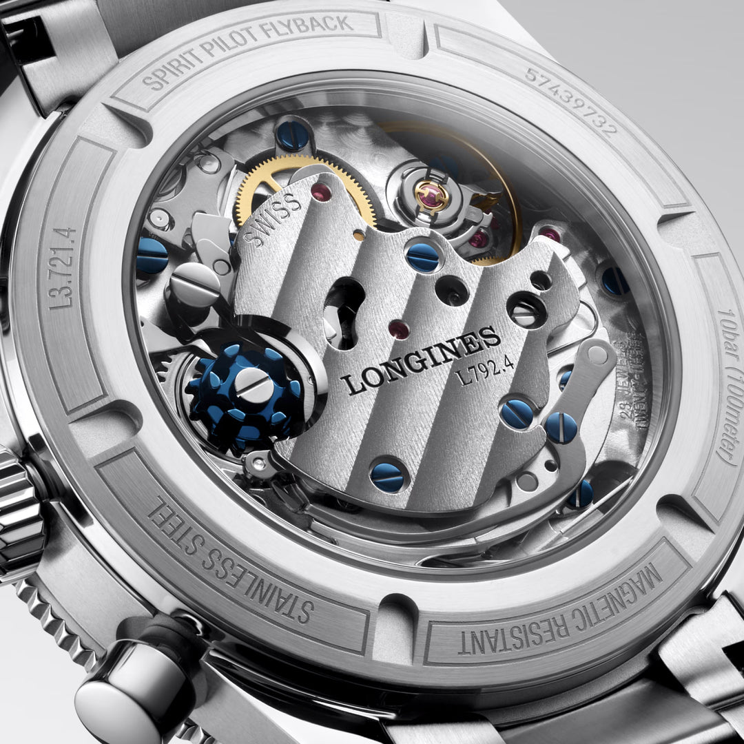 Ceas Longines Spirit Pilot Flyback 39,5 mm albastru cu bobinare manuală oțel L3.721.4.93.6