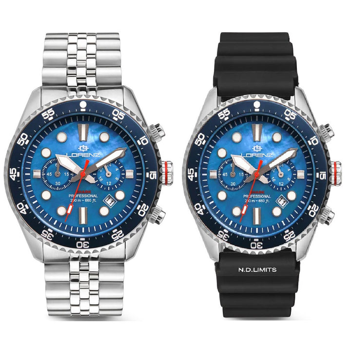 Lorenz Shark 5 Chrono ur 42 mm perlemor blåt kvartsstål 030285BB