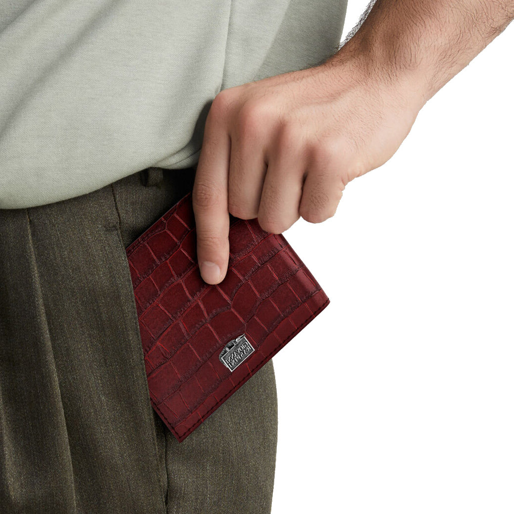 Carteira Giovanni Raspini couro croco bordô 925 prata L0031