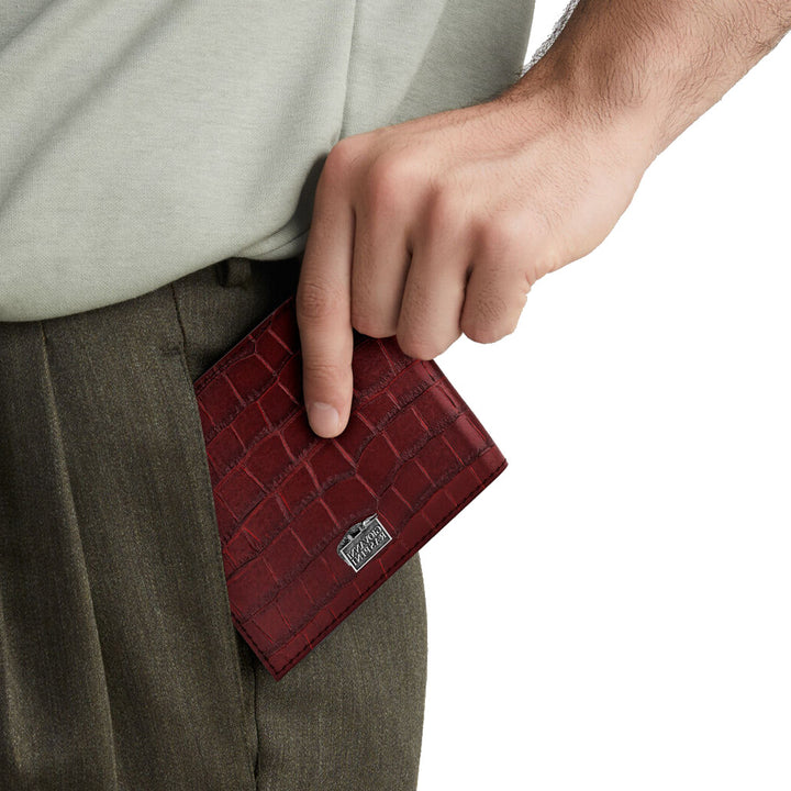 Carteira Giovanni Raspini couro croco bordô 925 prata L0031
