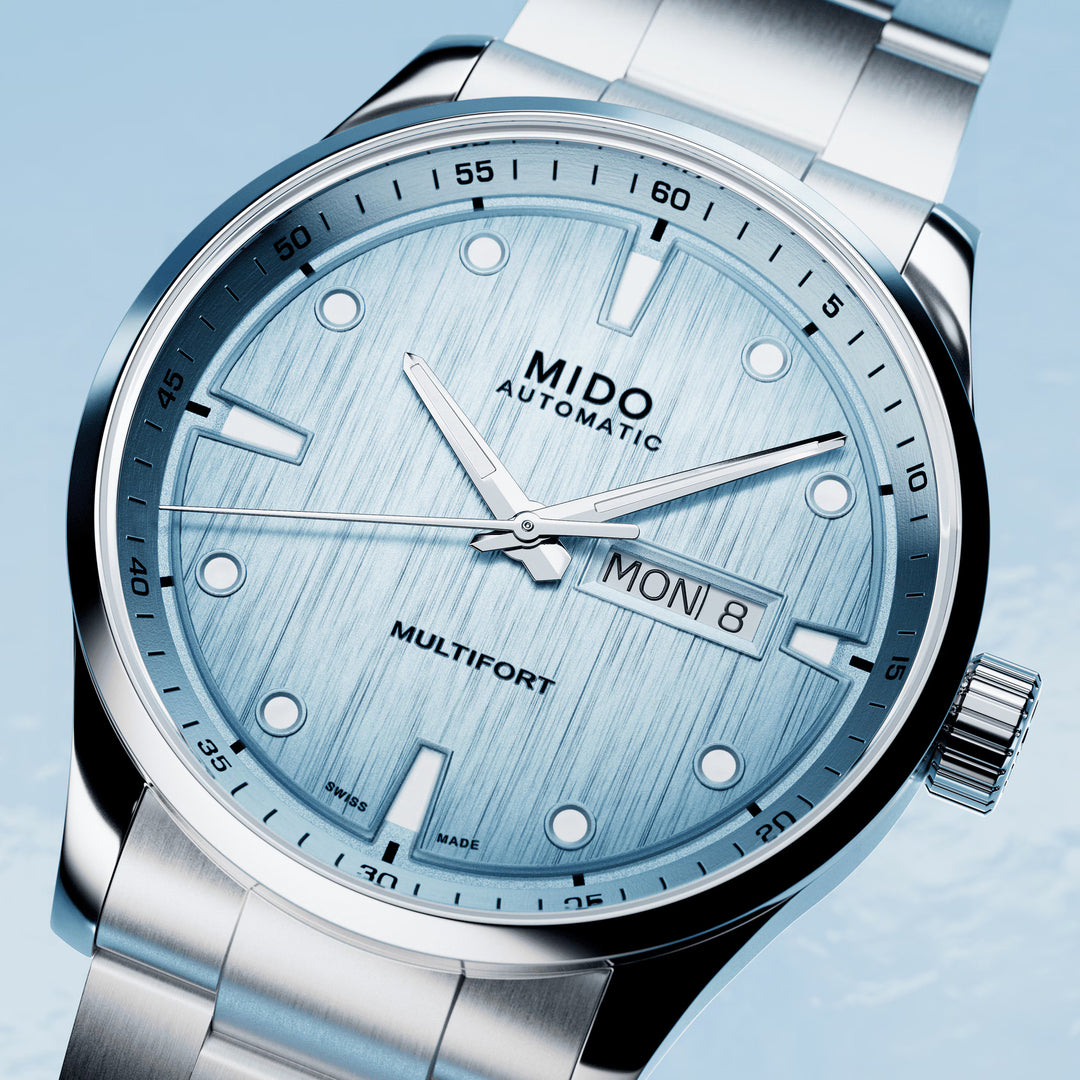 Mido Multifort Multi -Multi -Freeze 42 mm Turquoise Automatyczna stal M038.430.11.041.00