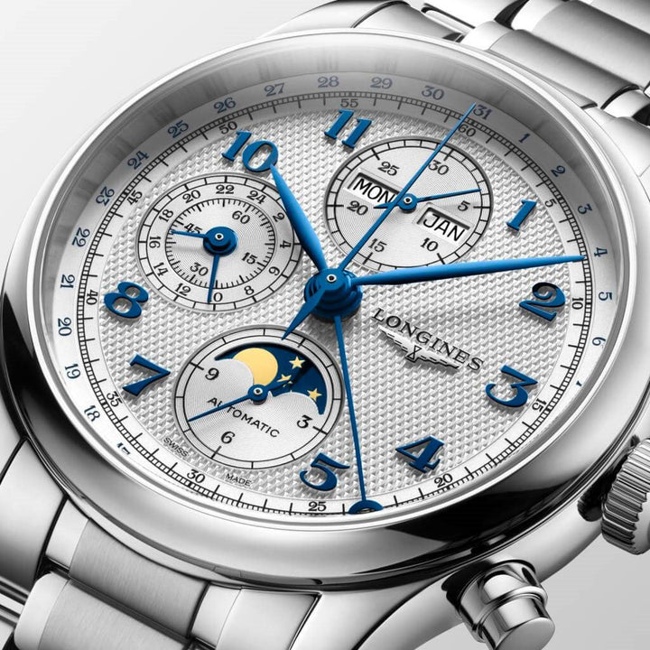 Longines klocka Master Collection Chrono Moonphase 41mm silver automatstål L2.962.4.73.6