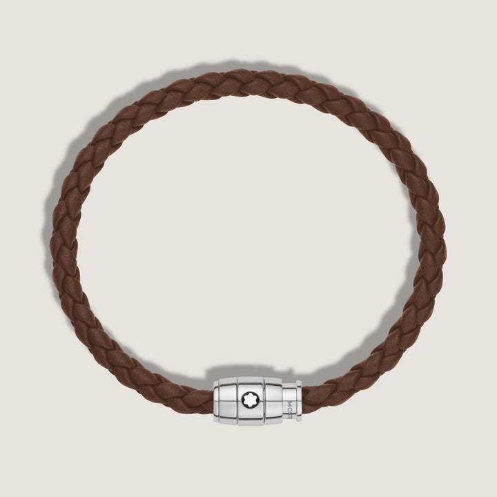 Montblanc steel bracelet with 3 rings and leather Meisterstück brown Fulvo size s 13600060