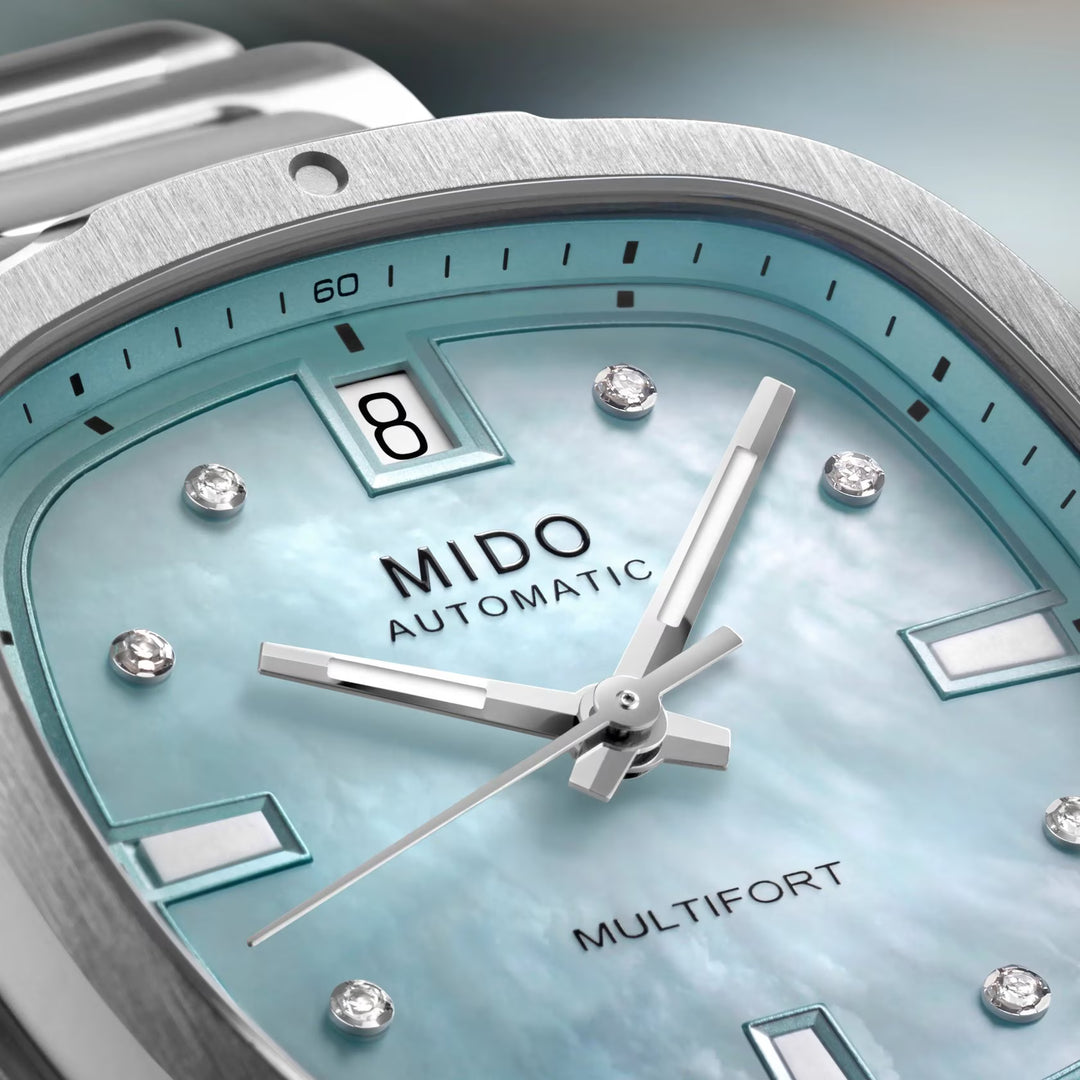 Reloj Mido Multifort TV 35 34x35mm azul nácar diamantes automático acero M049.307.11.136.00